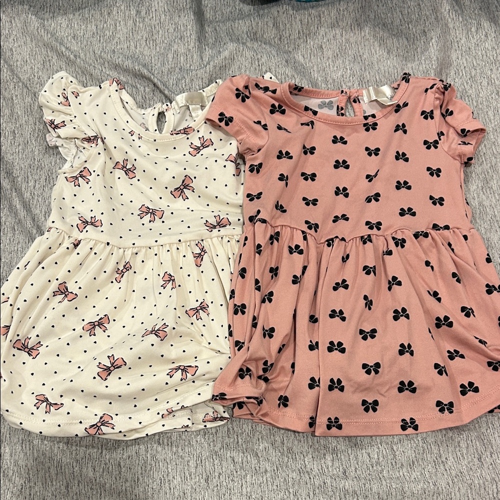 Girls' Bow Print Short Sleeve Dress - Pink / Cream